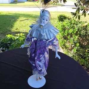 1992 Brinn's Mardi Gras Fantasy 17" Doll Purple Outfit with Lace Metal Stand